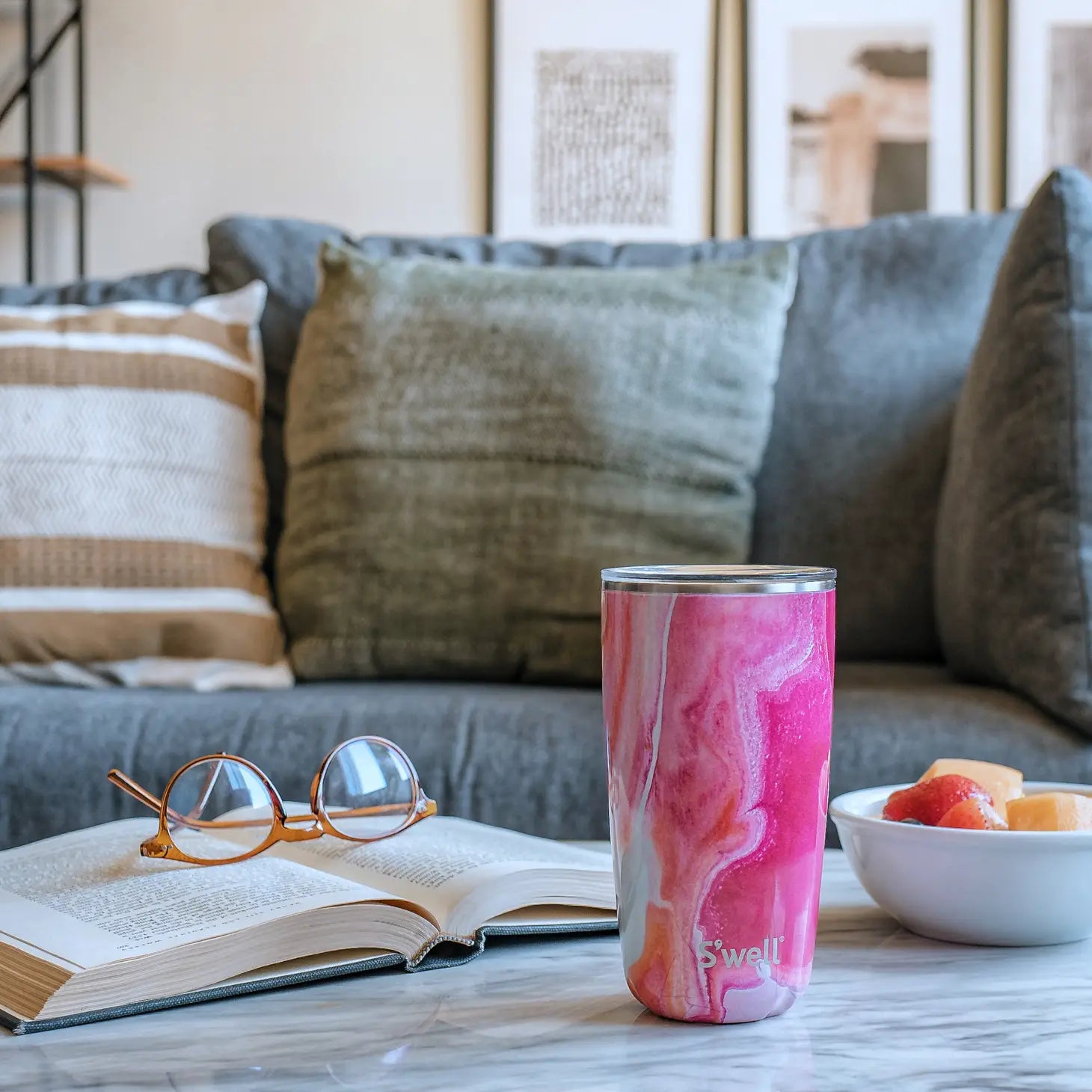 Stainless Steel Tumbler with Lid-Rose Agate