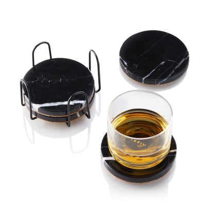 Black Marble Coasters w/ Stand